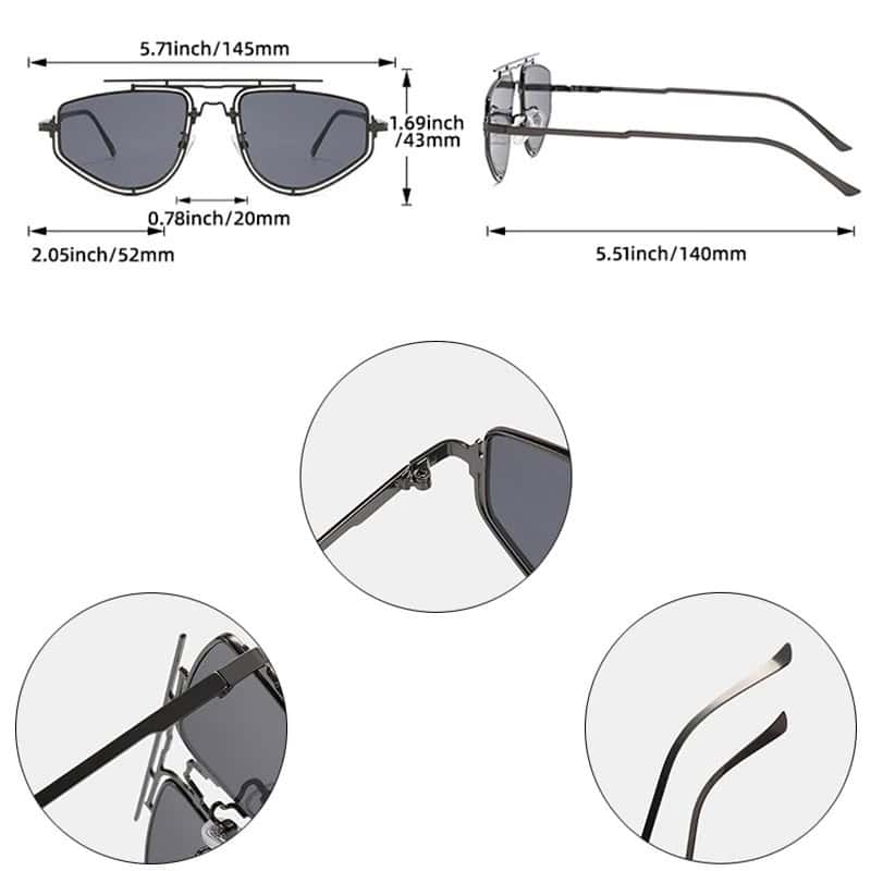 Stylish black sunglasses with sleek metal frame and polarized lenses for UV protection, featuring adjustable nose pads and slender temple arms for comfortable fit.