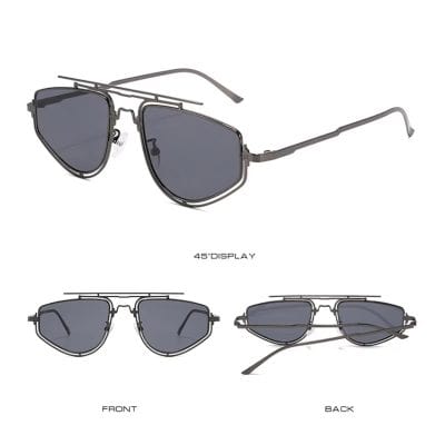 Sleek metal frame aviator sunglasses with dark tinted lenses for men and women, stylish eyewear for summer and outdoor activities.