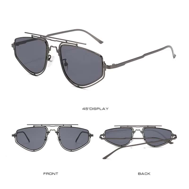 Sleek metal frame aviator sunglasses with dark tinted lenses for men and women, stylish eyewear for summer and outdoor activities.