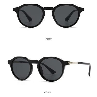 Stylish black round sunglasses with polarized lenses, perfect for sun protection and fashion. Suitable for men and women, suitable for any outdoor activity.
