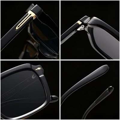 Black designer eyeglasses with gold accents, sleek and modern frame, high-quality eyewear for fashion and vision correction, featured on Monalisa Store.