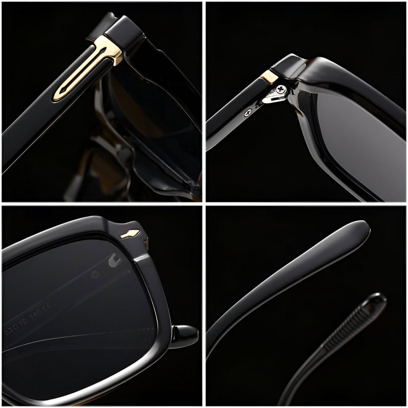 Black designer eyeglasses with gold accents, sleek and modern frame, high-quality eyewear for fashion and vision correction, featured on Monalisa Store.