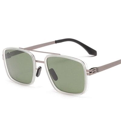 Stylish square sunglasses with polarized green lenses and adjustable nose pads, perfect for eye protection and fashion at Monalisa Store.