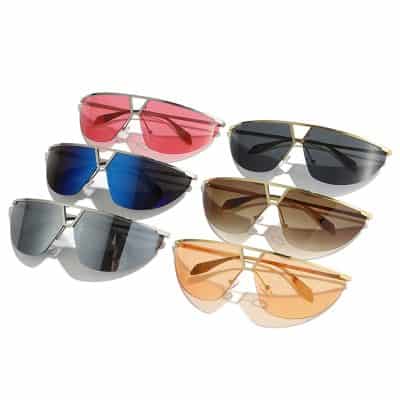 Colorful fashion sunglasses with mirrored lenses in various colors including pink, blue, black, brown, gray, and orange, perfect for stylish sun protection and outdoor wear.