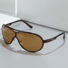 Sunglasses with brown tinted lenses and sleek metal frame, perfect for stylish sun protection and eye comfort. Ideal for outdoor activities, sunglasses shopping, and enhancing your fashionable look.
