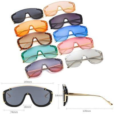 Vibrant collection of stylish oversized sunglasses with colorful tinted lenses, perfect for fashion-forward eyewear enthusiasts. Features include durable frames, UV protection, and trendy designs for summer and special occasions.