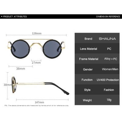 Stylish round sunglasses with UV400 protection, black PC lenses, alloy + PC frame, suitable for women and men, perfect for fashion and outdoor protection.