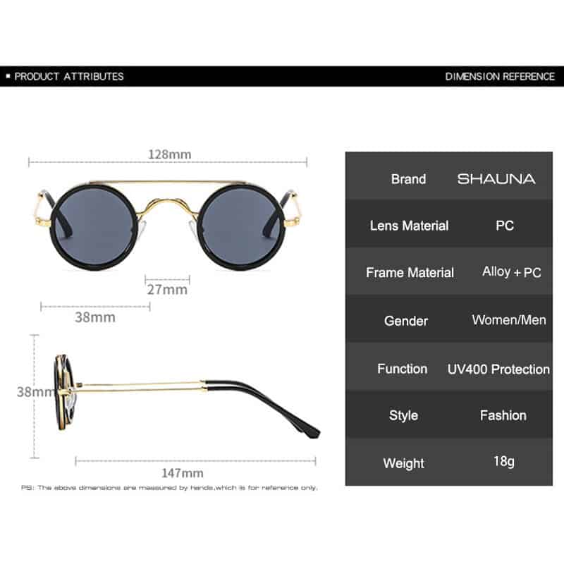 Stylish round sunglasses with UV400 protection, black PC lenses, alloy + PC frame, suitable for women and men, perfect for fashion and outdoor protection.