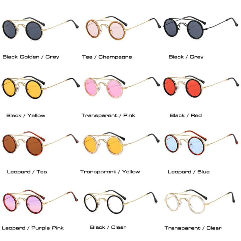 Golden grey sunglasses with black frames and round lenses for women and men.