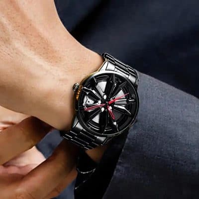 Luxury black wristwatch with skeleton dial and chronograph features, stylish men's accessory from Monalisa Store.