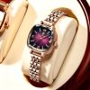 Diamond-studded women's wristwatch with rose gold bracelet and purple dial, luxury fashion accessory, Monalisa Store jewelry, elegant women's timepiece for special occasions.