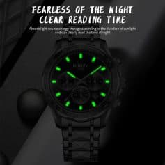 Luminescent men's watch featuring glow-in-the-dark hands and markers for clear night reading, ideal for stylish accessories and time management.