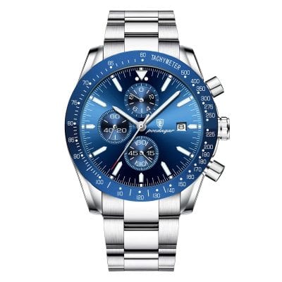 Luxury men's chronograph watch with blue dial, stainless steel band, and tachymeter, ideal for stylish accessories and high-end timepieces at Monalisa Store.