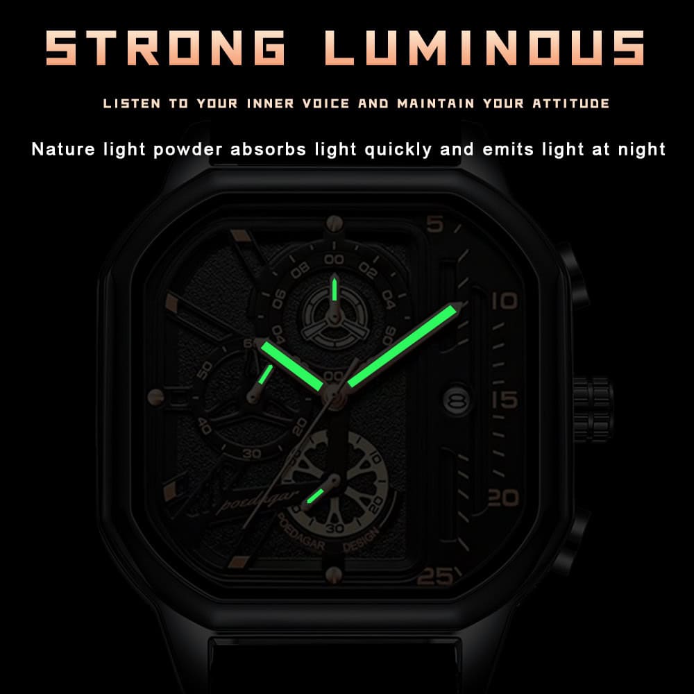 Luminescent watch with glowing hands, modern design, ideal for stylish men and women, perfect for fashion and timekeeping at Monalisa Store.