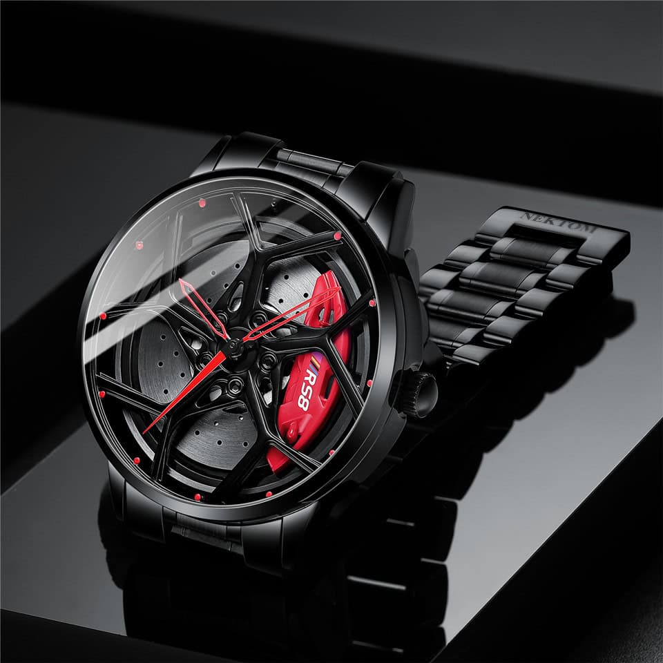 High-end black luxury wristwatch with red accents and racing design, showcasing precision craftsmanship and stylish appeal, ideal for watch enthusiasts and collectors.