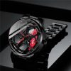 Black luxury wristwatch with sleek design, red accents, and sporty chronograph features, perfect for high-end fashion and style statements.
