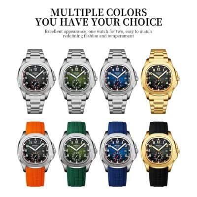 Luxurious men's and women's wristwatches with colorful bands and sleek designs, ideal for fashion-forward individuals seeking style, durability, and versatility in their accessories.