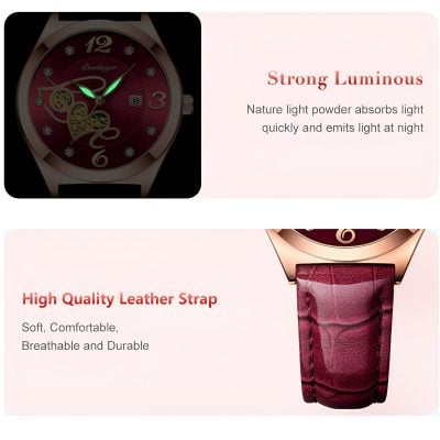 Fashionable women's wristwatch with luminous hands and a high-quality leather strap, perfect for stylish accessories.