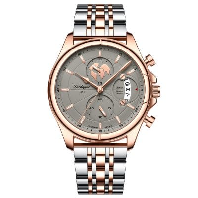 Luxurious two-tone men's watch with rose gold and silver finish, chronograph features, and detailed dial, perfect for high-end fashion and timepiece enthusiasts.