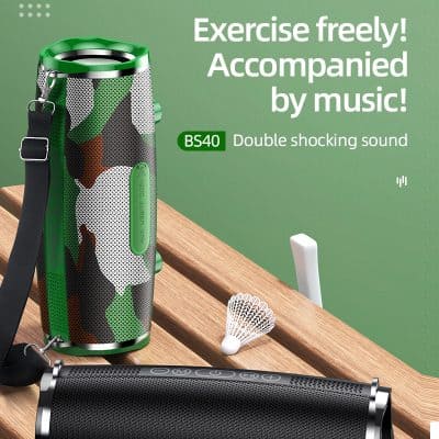BS40 portable speaker, waterproof outdoor speaker with double shocking sound, ideal for exercise and music on the go, perfect for fitness and active lifestyles.