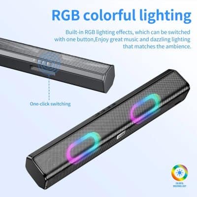 RGB colorful lighting Bluetooth speaker with built-in LED effects and one-click switch for immersive sound and ambient illumination at Monalisa Store, perfect for music lovers.