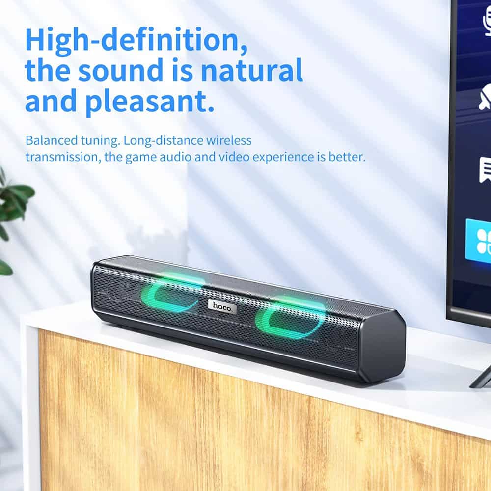 High-quality wireless soundbar for enhanced home audio and TV experience, featuring balanced tuning, long-distance wireless transmission, and immersive game audio and video performance.