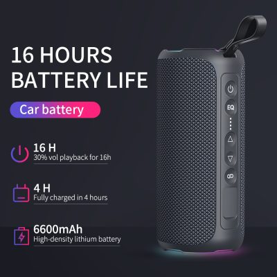 Long-lasting portable speaker with 16-hour battery life features, ideal for outdoor activities and travel. High-density lithium battery ensures reliable power for extended use.