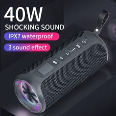 Portable Bluetooth speaker with waterproof design, 40W shock sound, and multiple sound effects for enhanced audio experience - ideal for outdoor use.