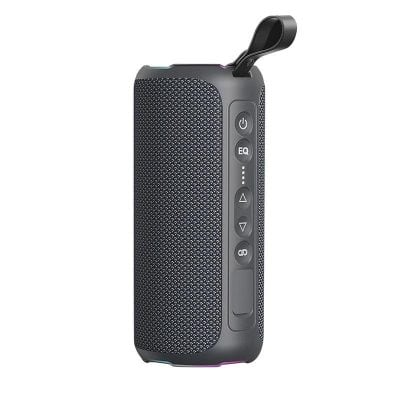 Wireless portable speaker with control buttons, ideal for home or outdoor use.