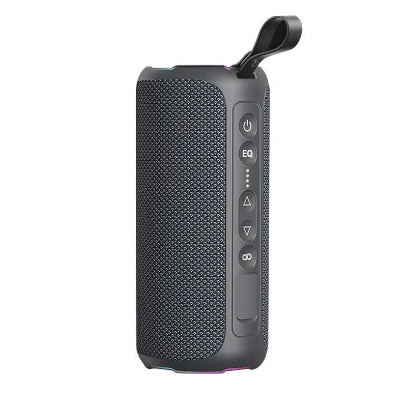 Wireless portable speaker with control buttons, ideal for home or outdoor use.