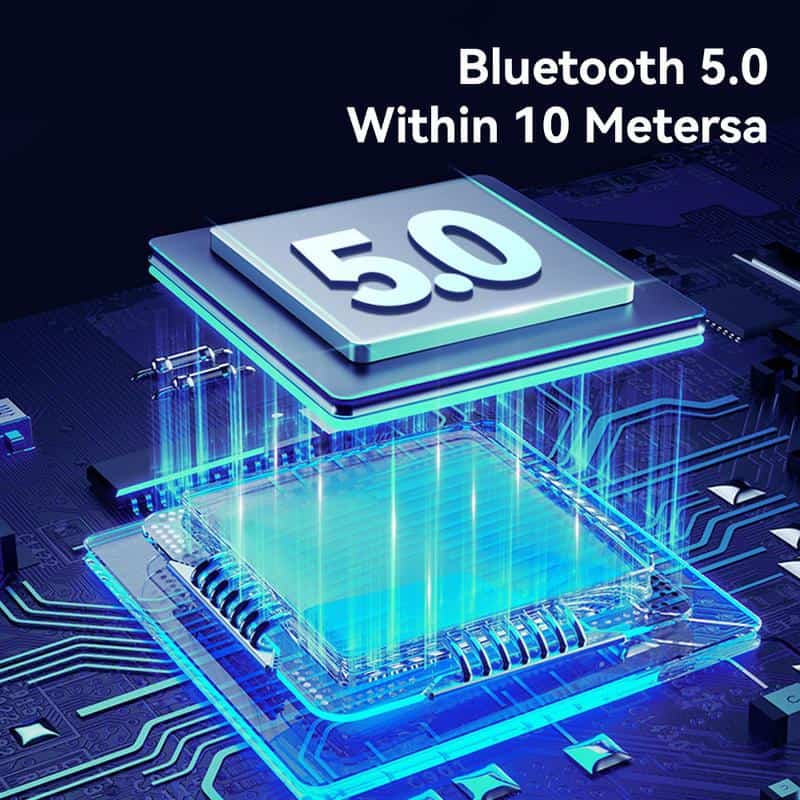 Bluetooth 5.0 chip integrated within 10 meters for high-speed wireless connectivity, featuring advanced technology for enhanced device performance.