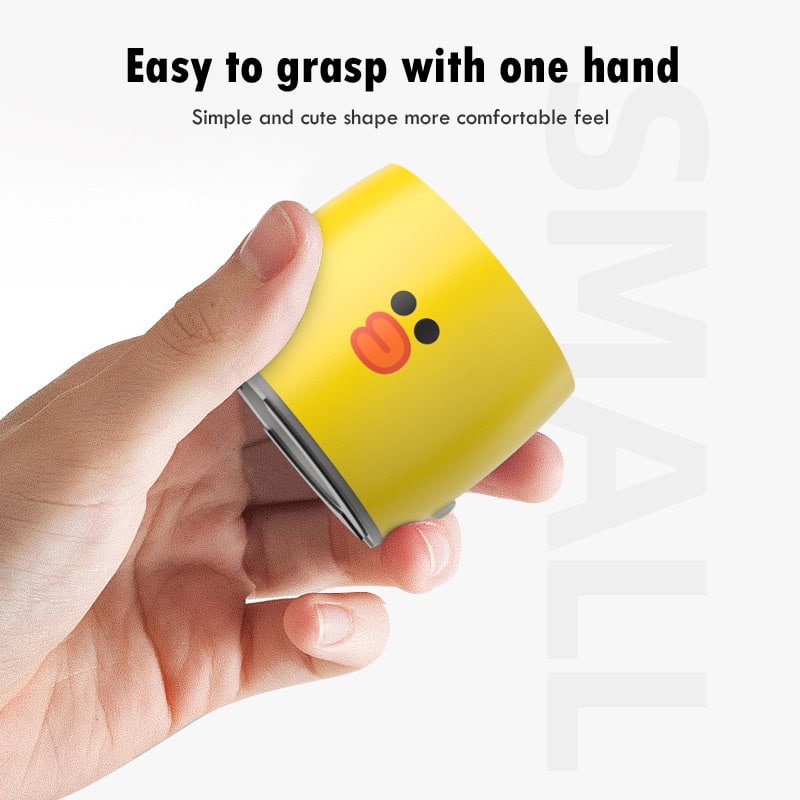 Cute yellow duck-shaped container for easy one-handed grip, ideal for portable storage solutions.