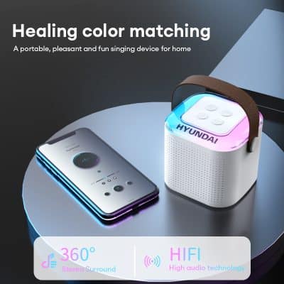 Portable Bluetooth speaker with color-changing LED, wireless audio device with high-quality sound for home use.