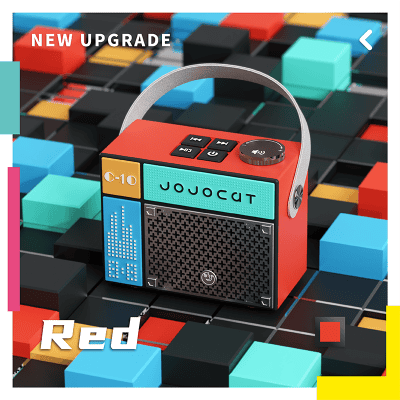 Clever portable Bluetooth speaker with vibrant red design, built-in handle, digital display, and multiple control buttons, ideal for immersive music listening on the go.