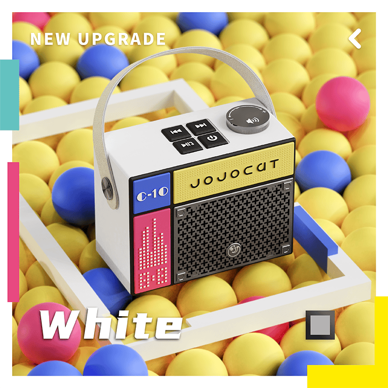 Clever portable Bluetooth speaker with vintage design, vibrant colors, and easy controls, perfect for music on the go.