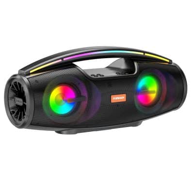 Colorful LED Bluetooth portable speaker with RGB lighting for outdoor and indoor use.