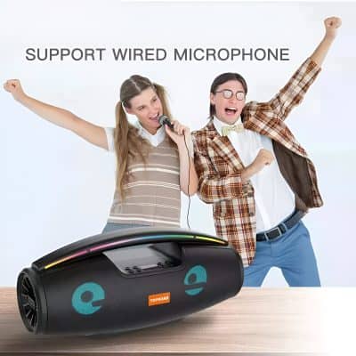 Wireless microphone support with portable speaker for professional audio and karaoke at Monalisa Store. Perfect for events, performances, and singing entertainment.