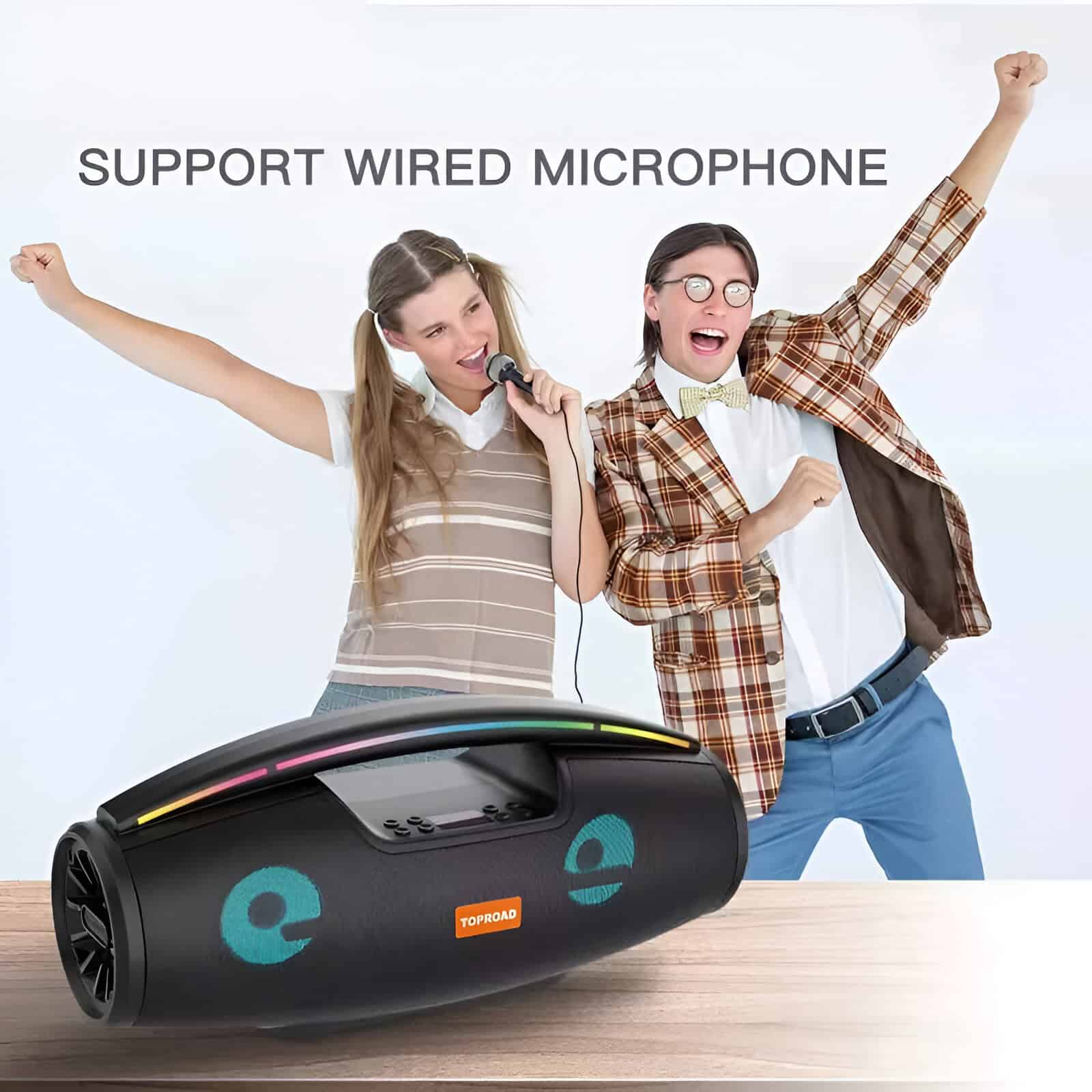 Wireless microphone support with portable speaker for professional audio and karaoke at Monalisa Store. Perfect for events, performances, and singing entertainment.