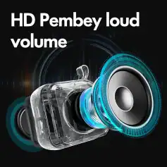 HD loud volume speaker with transparent casing and vibrant digital sound waves for immersive audio experience.