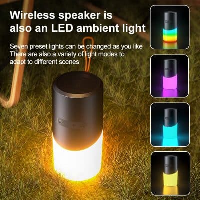Colorful LED ambient light portable speaker, wireless speaker with adjustable light modes for home, outdoor, and party use.