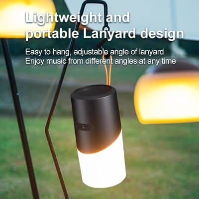 Portable Bluetooth speaker with light, lightweight and ergonomic design, easy to hang with adjustable angle, perfect for outdoor music and entertainment at any time.