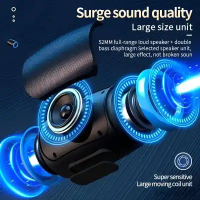 High-performance portable speaker with 52mm full-range driver and double bass diaphragm, offering powerful sound quality, large effect, and noise-free audio for multimedia entertainment.
