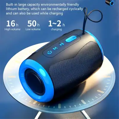 Bluetooth portable speaker with LED lights, high-quality sound, and long battery life, ideal for outdoor gatherings and travel. Perfect for music lovers seeking wireless audio convenience.