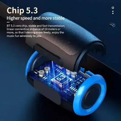 High-speed Bluetooth 5.3 wireless speaker with enhanced stability, long-range connection of up to 10 meters, and superior audio quality for enjoying music wirelessly.