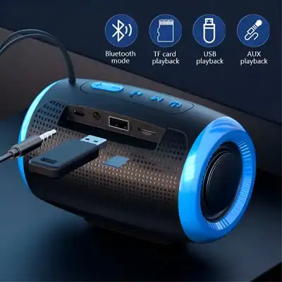 Wireless portable speaker with Bluetooth, TF card, USB, and AUX playback options, ideal for on-the-go audio entertainment. Perfect for music lovers who want versatile connectivity in a compact design.