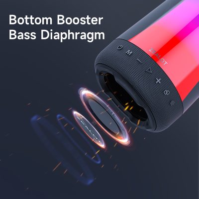 Wireless portable speaker with bass diaphragm, Bluetooth connectivity, and LED light effect, ideal for music lovers. Perfect for outdoor activities, parties, and home use, offering high-quality sound and durable design.