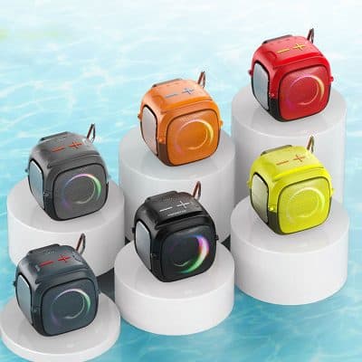 Wireless portable speaker color options, waterproof outdoor Bluetooth speaker, compact mini stereo music device, ideal for travel and outdoor activities, modern design with vibrant colors.