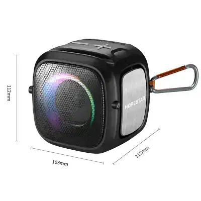 Wireless Bluetooth speaker with colorful LED lights, compact and portable design, perfect for outdoor and indoor music listening, ideal for enhancing your audio experience.
