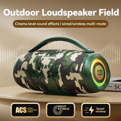 High-quality outdoor loudspeaker with heavy bass, wireless multi-mode connectivity, and durable design for outdoor entertainment. Perfect for parties, gatherings, and outdoor events.