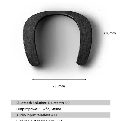 Wireless Bluetooth neck speaker with 20m range, stereo sound, rechargeable battery, and Type C charging port, ideal for hands-free calls and music on the go.